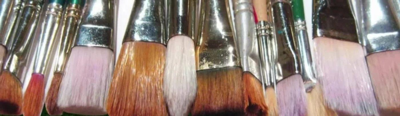 Real photo: row of clean artist paint brushes with natural and synthetic bristles, from Green Piece Paint Brush Cleaner video